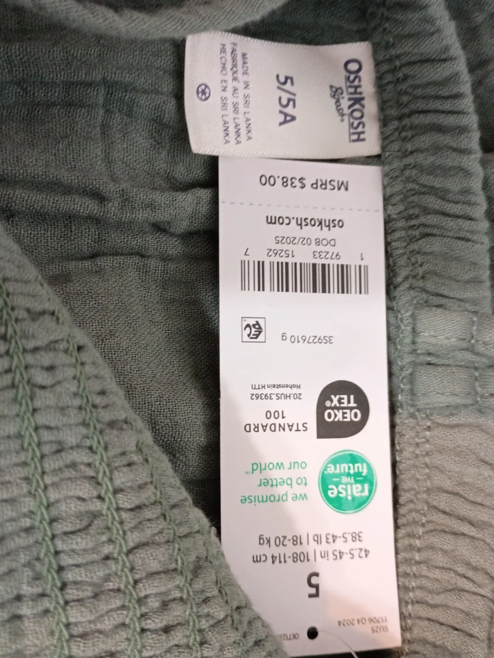 Osh Kosh -Girls Sage Green Sleeveless Summer Dress - Size 5/5A